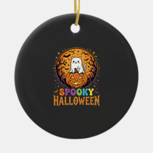 Halloween-Katze Kürbis Mond Vintage-Design Keramik Ornament