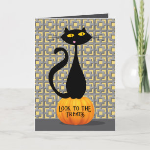 Halloween-Katze - Leckerlis Feiertagskarte