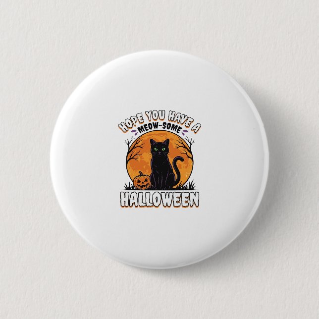 Halloween-Katze Meow-Some Vintage-Engravingsdesign Button (Vorderseite)