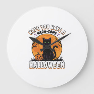 Halloween-Katze Meow-some Vintage Sticheldesign_1 Große Wanduhr