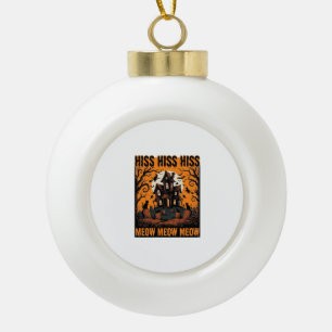 Halloween-Katze Miauen Gruseliges Vintage-Hexenhau Keramik Kugel-Ornament