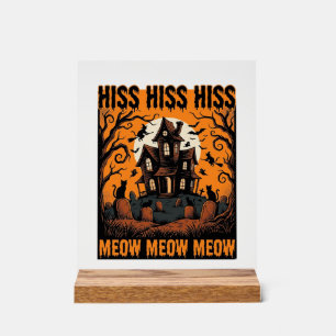 Halloween-Katze Miauw Gruseliges Vintage-Hexenhaus Acrylschild