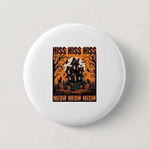 Halloween-Katze Miauw Gruseliges Vintage-Hexenhaus Button