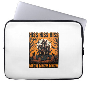 Halloween-Katze Miauw Gruseliges Vintage-Hexenhaus Laptopschutzhülle