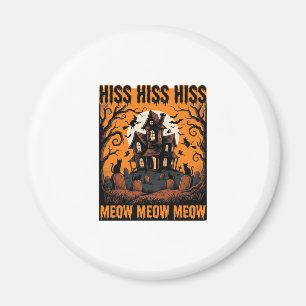 Halloween-Katze Miauw Gruseliges Vintage-Hexenhaus Magnet