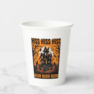 Halloween-Katze Miauw Gruseliges Vintage-Hexenhaus Pappbecher