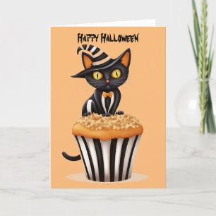 Halloween-Katze mit einem Muffin Feiertagskarte