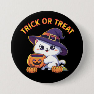 Halloween-Katze mit Jack O' Lantern Pumpkin Button
