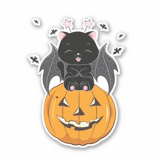 Halloween-Katze mit Kürbis Aufkleber (Vorderseite)