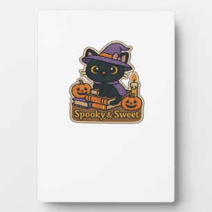 Halloween-Katze mit magischen Büchern Gruselige & Fotoplatte