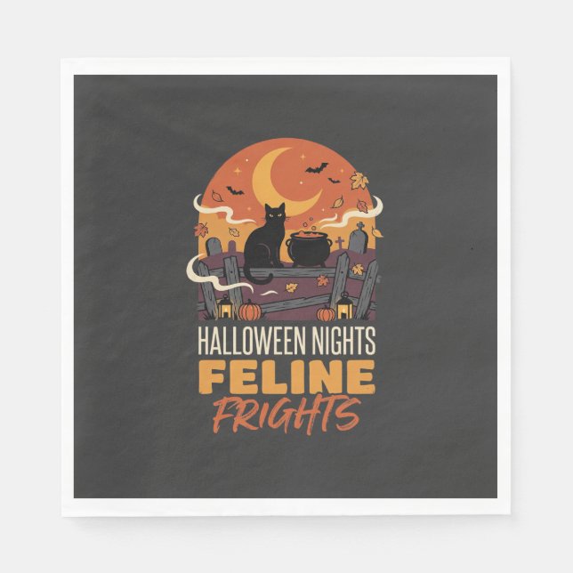 Halloween-Katze Mondlicht-Magie Serviette (Vorderseite)