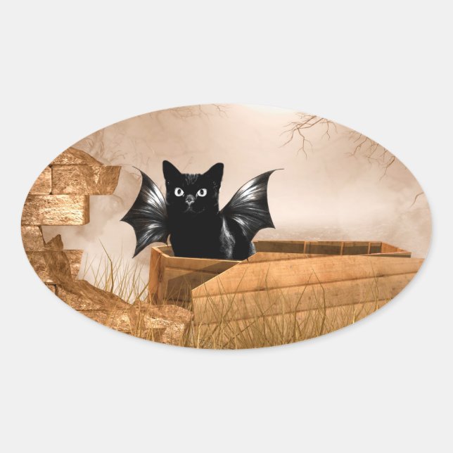 Halloween-Katze Ovaler Aufkleber (Vorderseite)