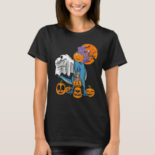 Halloween-Katze reitet auf Dinosaurier rex  Geiste T-Shirt