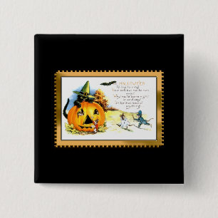 Halloween-Katze sitzt in Jack O Lantern Button