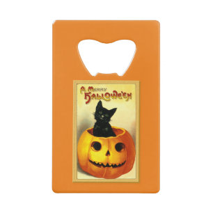 Halloween-Katze sitzt in Jack O Lantern Geldbeutel Flaschenöffner