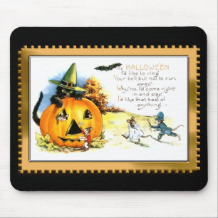 Halloween-Katze sitzt in Jack O Lantern Mousepad