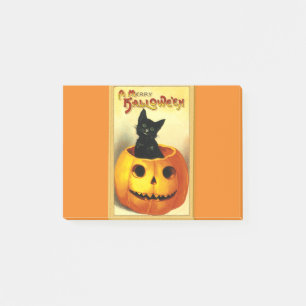 Halloween-Katze sitzt in Jack O Lantern Post-it Klebezettel