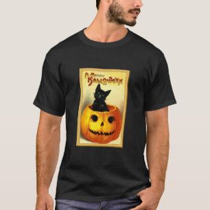 Halloween-Katze sitzt in Jack O Lantern T-Shirt