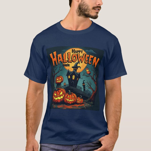 Halloween-Katze: Spooky Pumpkins & Mischi T-Shirt (Vorderseite)