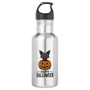 Halloween-Katze Süßer Kürbis Vintage Gruselig_1 Edelstahlflasche