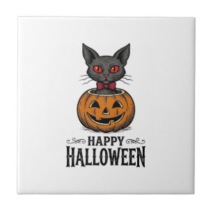 Halloween-Katze Süßer Kürbis Vintage Gruselig_1 Fliese