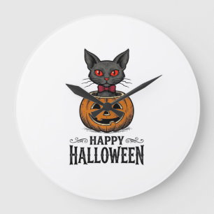 Halloween-Katze Süßer Kürbis Vintage Gruselig_1 Große Wanduhr