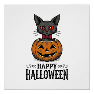 Halloween-Katze Süßer Kürbis Vintage Gruselig_1 Poster