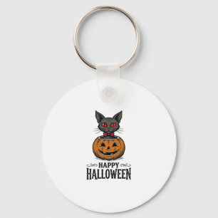 Halloween-Katze Süßer Kürbis Vintage Gruselig_1 Schlüsselanhänger