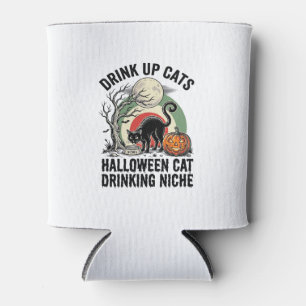 Halloween-Katze trinkt Vintage-Mond-Party-Shirt_1 Dosenkühler