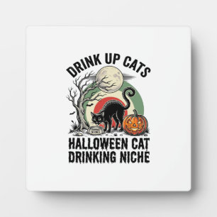 Halloween-Katze trinkt Vintage-Mond-Party-Shirt_1 Fotoplatte