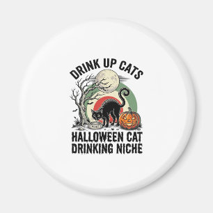 Halloween-Katze trinkt Vintage-Mond-Party-Shirt_1 Magnet