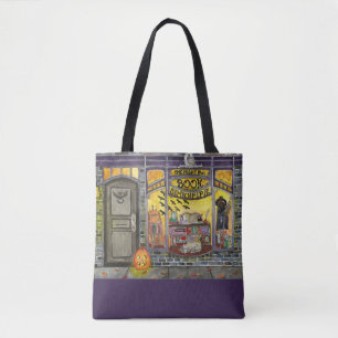 Halloween-Katze und Buchladen Wasserfarben-Tasche