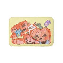Halloween-Katze & zerquetschte Kürbisse Badematte