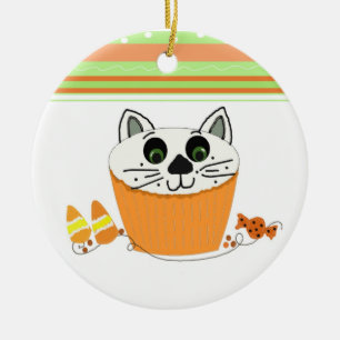 Halloween-Katzen-Cupcake Keramik Ornament