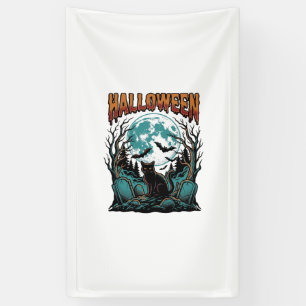 Halloween-Katzen-Friedhof Vintage-Stickerei-Shirt_ Banner