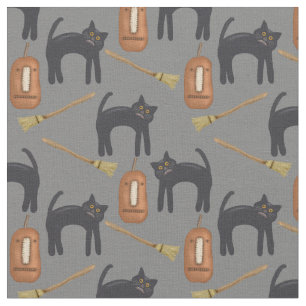 Halloween Katzen, grauer Hintergrund, 56" Baumwoll Stoff
