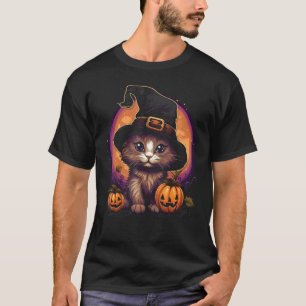 Halloween-Katzen-Hexen-Kostüm Lustige Katze T-Shirt