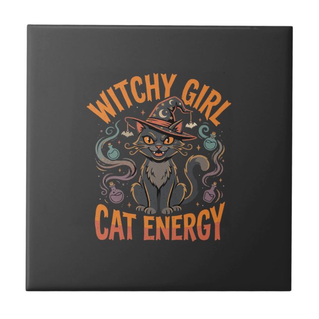 Halloween-Katzen-Hexen-Vibes Fliese (Vorderseite)