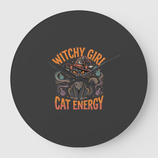 Halloween-Katzen-Hexen-Vibes Große Wanduhr (Vorderseite)