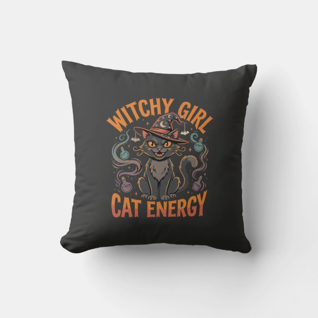 Halloween-Katzen-Hexen-Vibes Kissen (Vorderseite)