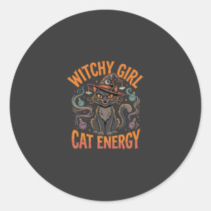 Halloween-Katzen-Hexen-Vibes Runder Aufkleber