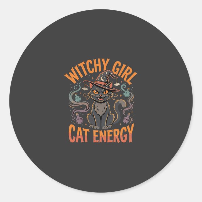 Halloween-Katzen-Hexen-Vibes Runder Aufkleber (Vorderseite)
