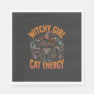 Halloween-Katzen-Hexen-Vibes Serviette