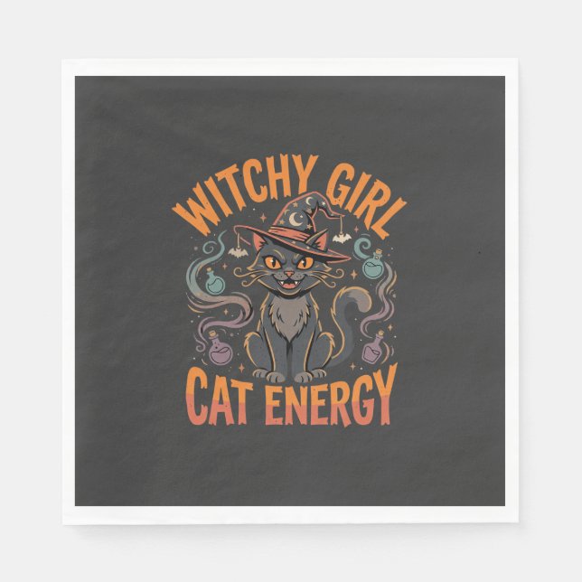Halloween-Katzen-Hexen-Vibes Serviette (Vorderseite)