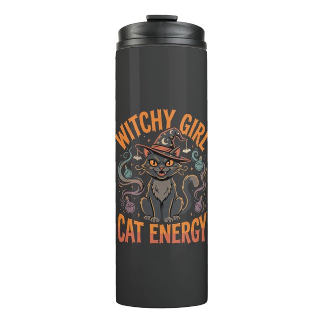 Halloween-Katzen-Hexen-Vibes Thermosbecher (Vorderseite)
