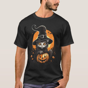 Halloween-Katzen-Hexenhut-Kürbis-Kostüm Gruselig T-Shirt