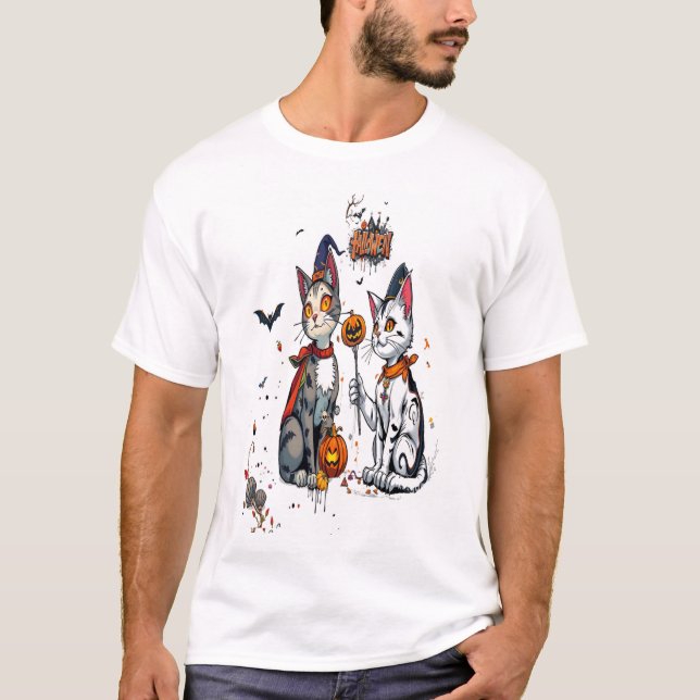 Halloween-Katzen-Horror-Kunst-Graffiti T-Shirt (Vorderseite)