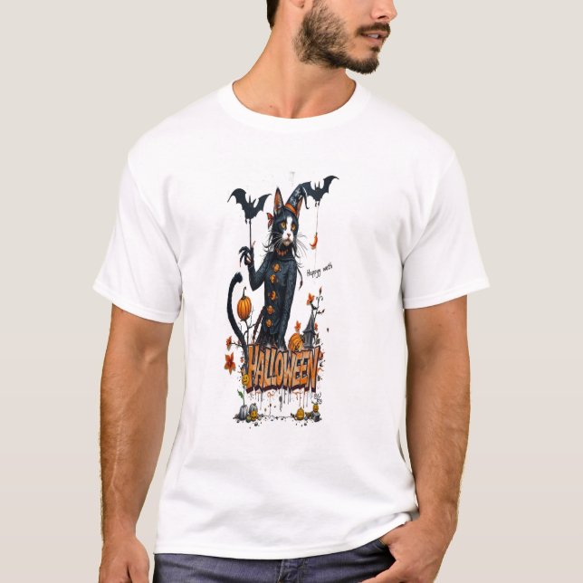 Halloween-Katzen-Horror-Kunst-Graffiti T-Shirt (Vorderseite)