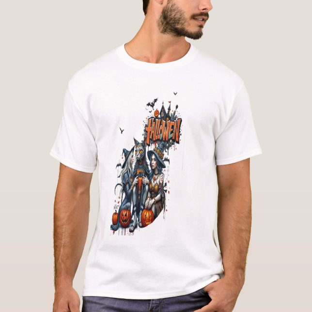 Halloween-Katzen-Horror-Kunst-Graffiti  T-Shirt (Vorderseite)
