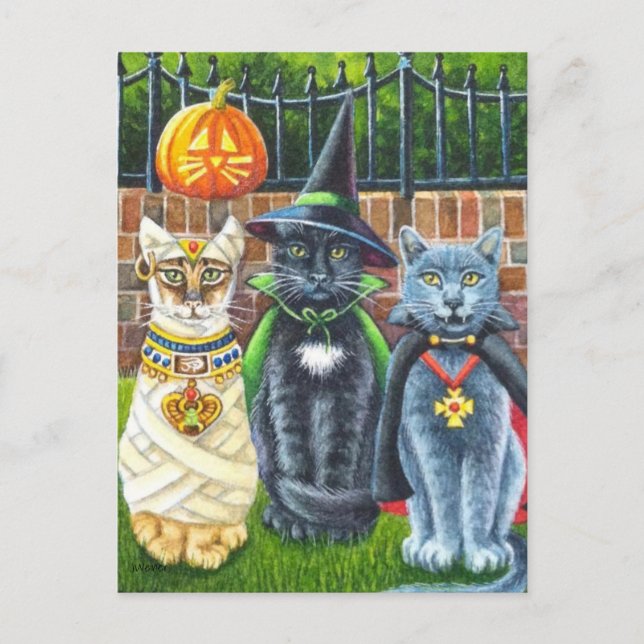 Halloween Katzen in Kostümkunst Postkarte (Vorderseite)